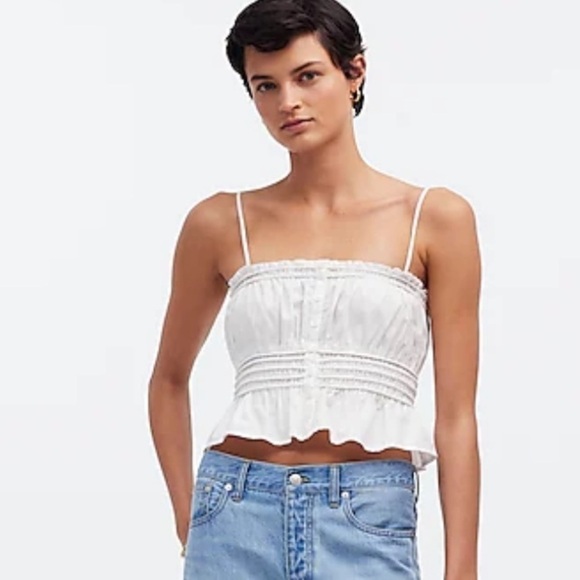 Madewell Smocked Button-Front Top in Poplin - Picture 3 of 5